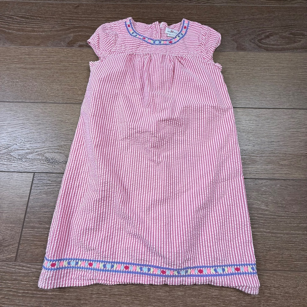 Vineyard Vines Girls Pink Seersucker Cap Sleeve Dress Embroidered Trim Sz 8